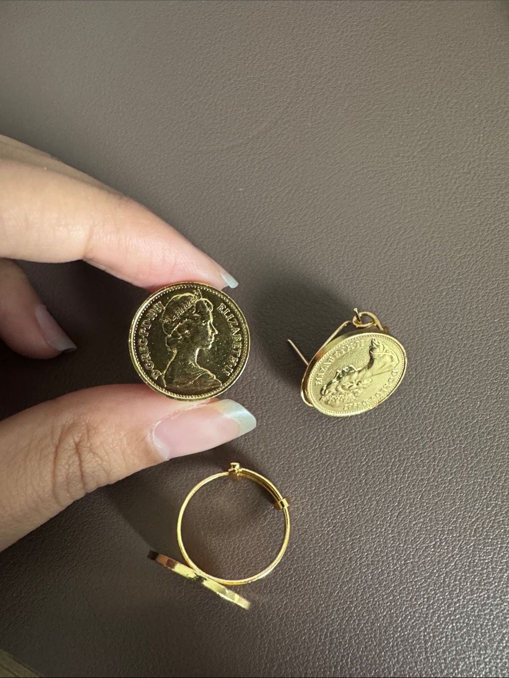 Gold Coin Hoop Earrings and Ring - Coin Medallion Design